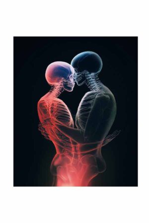 Poster Neon Işıklı Çift Silüet Dijital Sanat Poster
