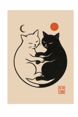 Poster - Sarılan Kediler - Minimal Kedi Posteri