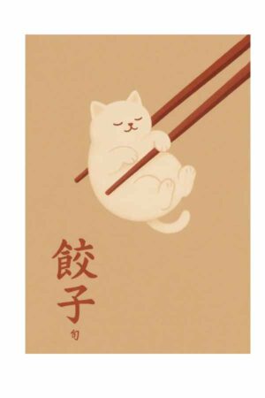 Poster - Chopsticks ve Kedi - Eğlenceli Japon Posteri