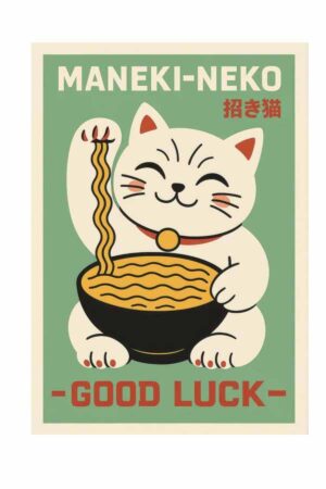 Poster - Maneki Neko Şans Kedisi - Japon Stil Duvar Posteri